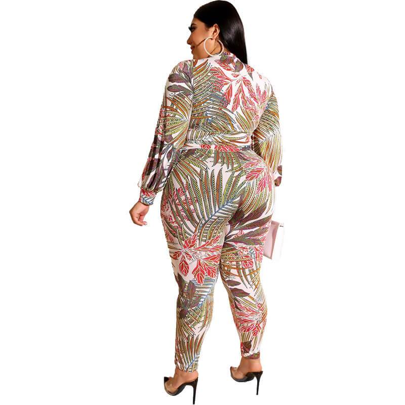Plus Size Printed Zipper Suit - red back