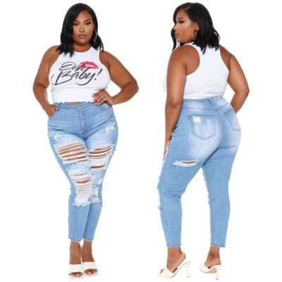 Plus Size Ripped Jeans Cheap - main picture