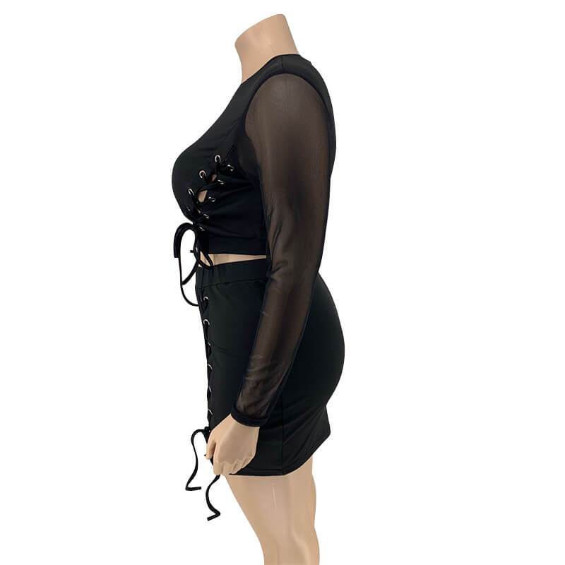 Plus Size Crop Top and Skirt Set - black left