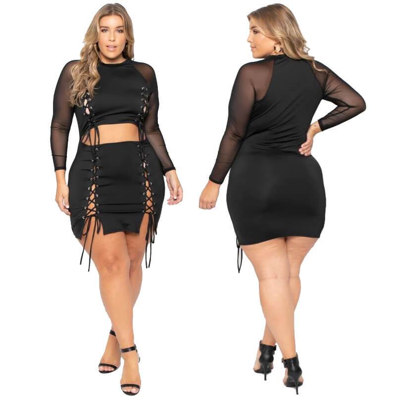 Plus Size Crop Top And Skirt Set - main picture