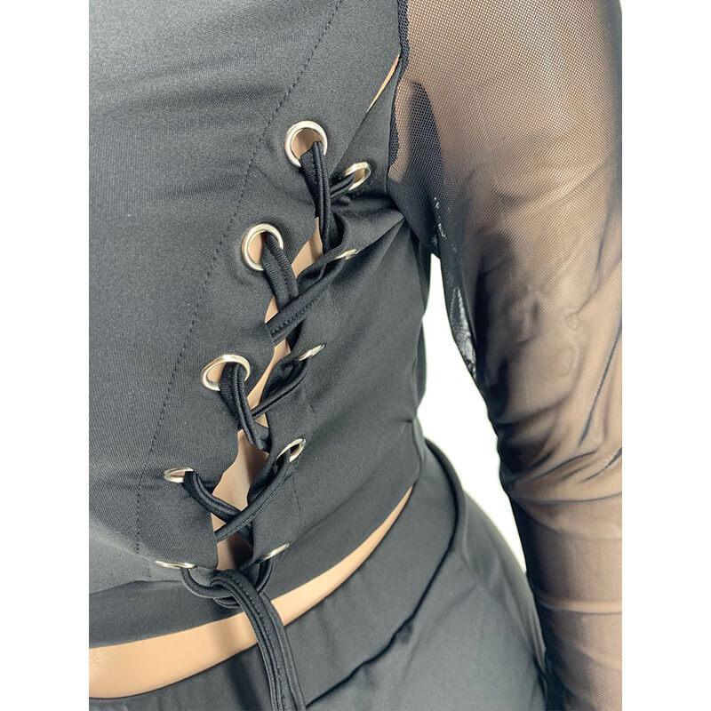 Plus Size Crop Top And Skirt Set - black detail image