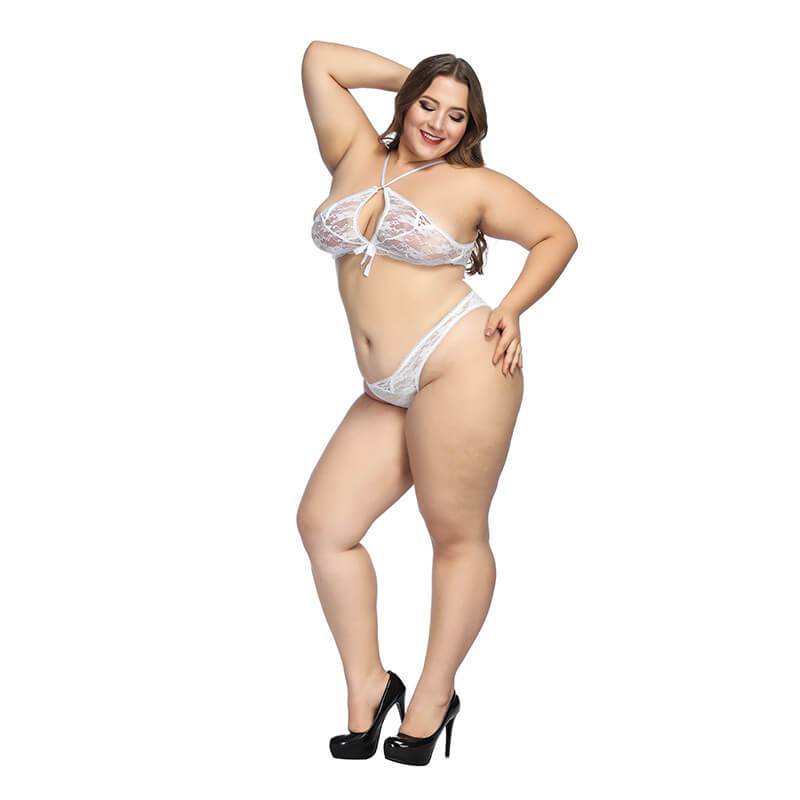 Plus Size Bra and Panty Sets - white  color