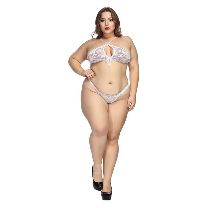 Plus Size Bra and Panty Sets - white  front