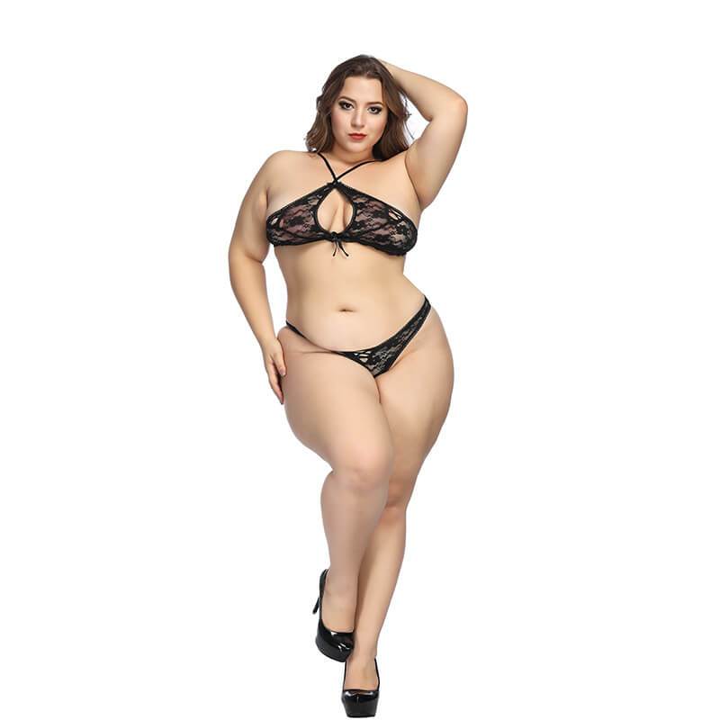 Plus Size Bra and Panty Sets - black front