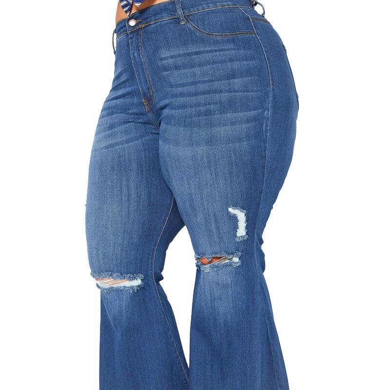 Plus Size Flare Leg Jeans - deep blue detail image