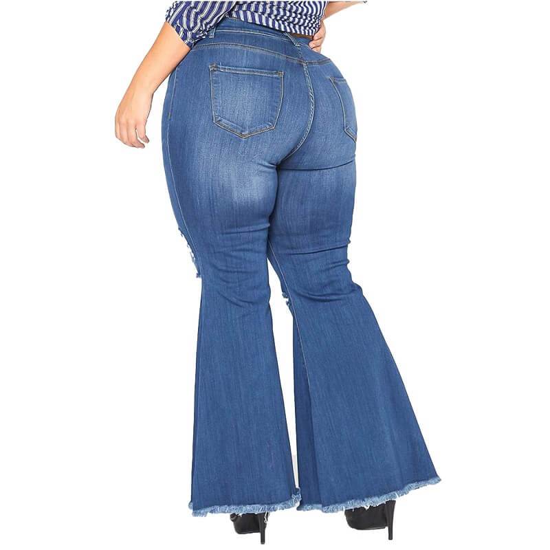 Plus Size Flare Leg Jeans - deep blue back