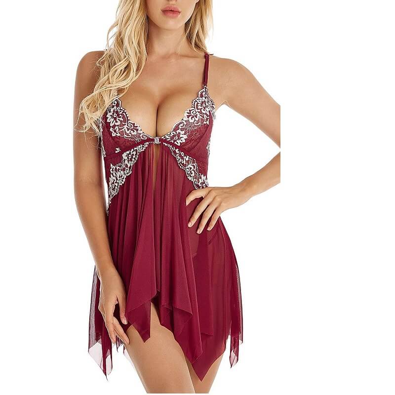 Plus Size Sexy Nightgowns - wine red color