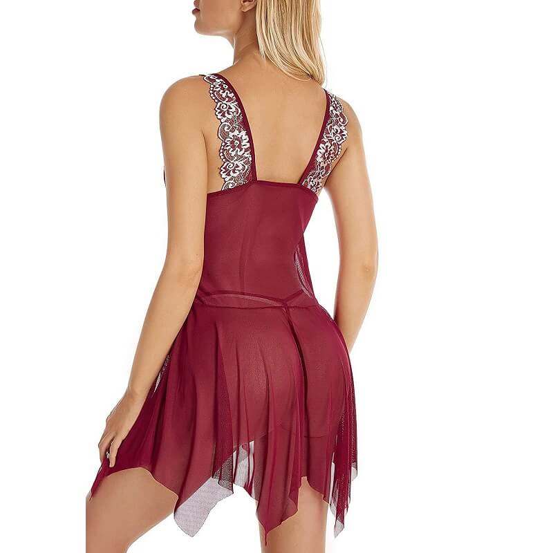 Plus Size Sexy Nightgowns - wine red back