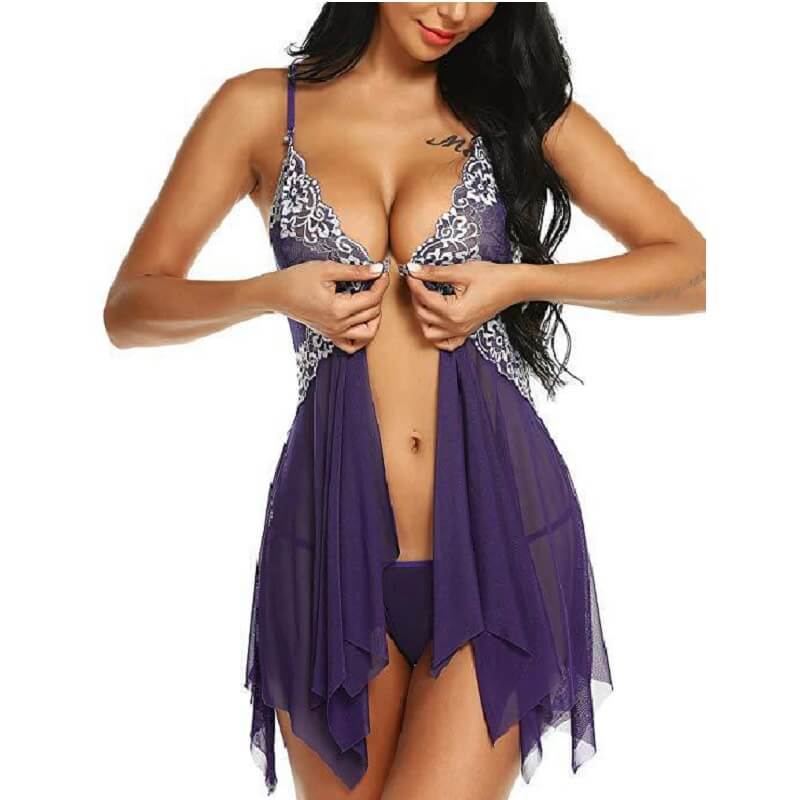 Plus Size Sexy Nightgowns -  purple postive