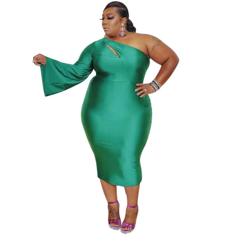 Plus Size Dresses To Wear With Sleeves - green color