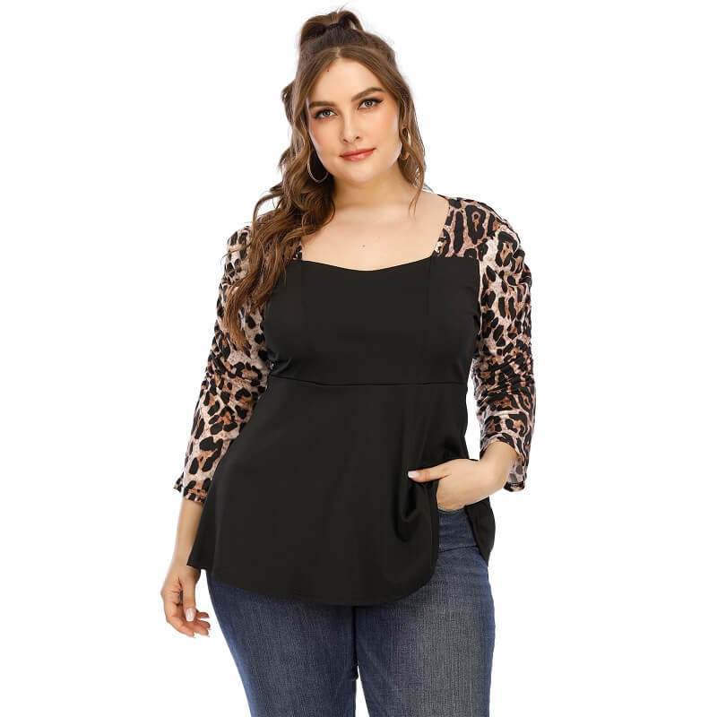 Plus Size Leopard T Shirt - black color