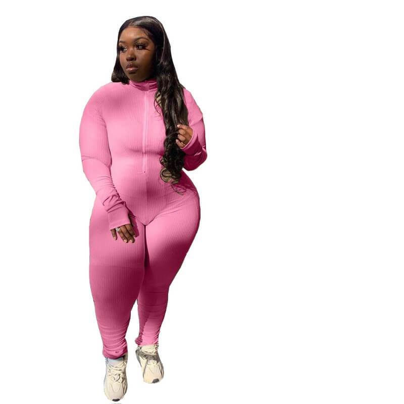Plus Size Casual Jumpsuits - pink  color