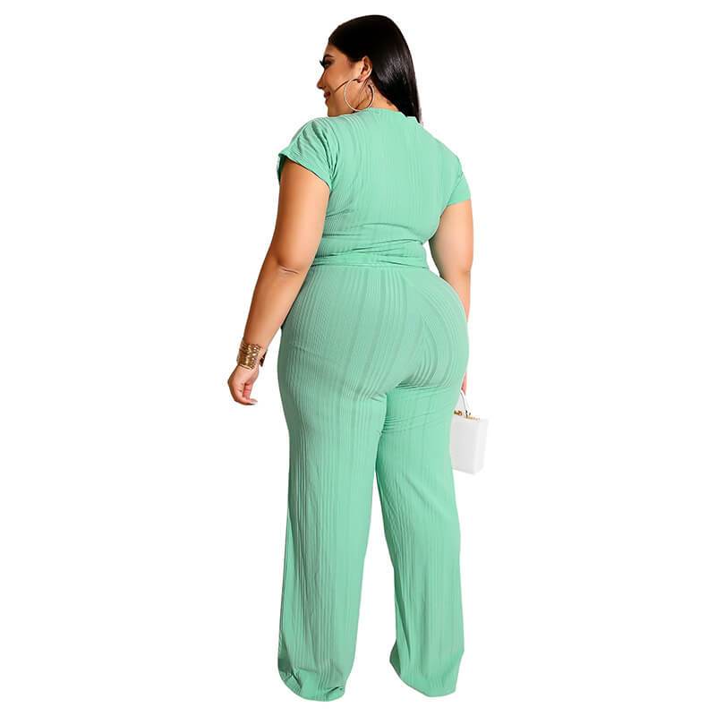 Plus Size Strappy Solid Color Sets - green back