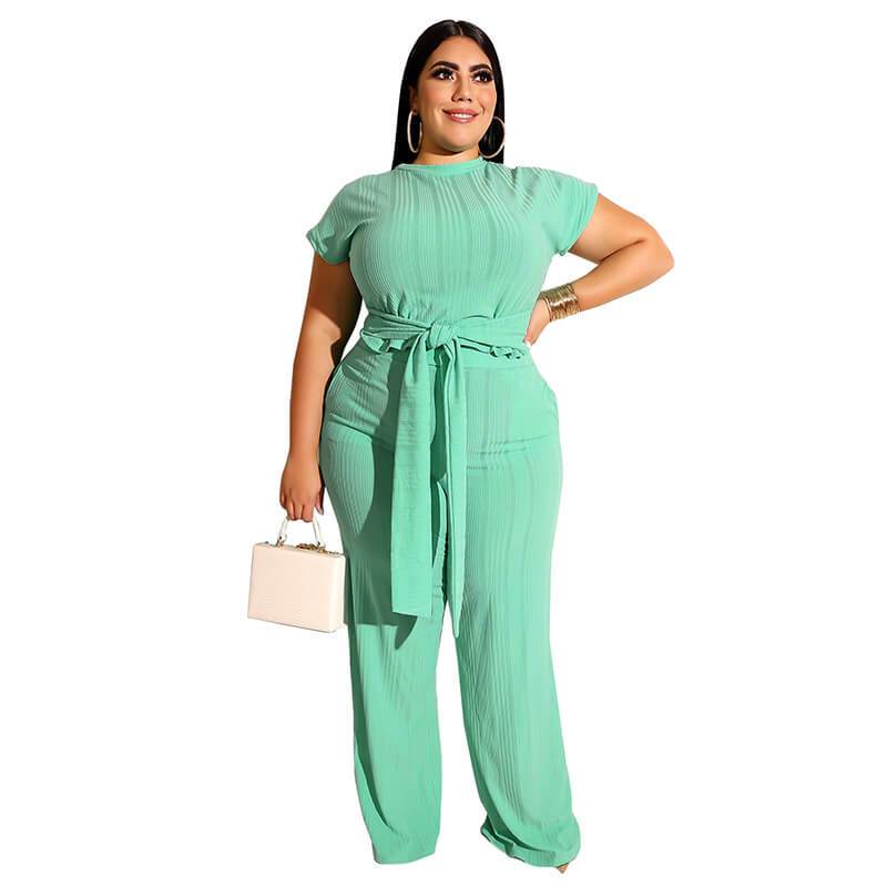 Plus Size Strappy Solid Color Sets - green color