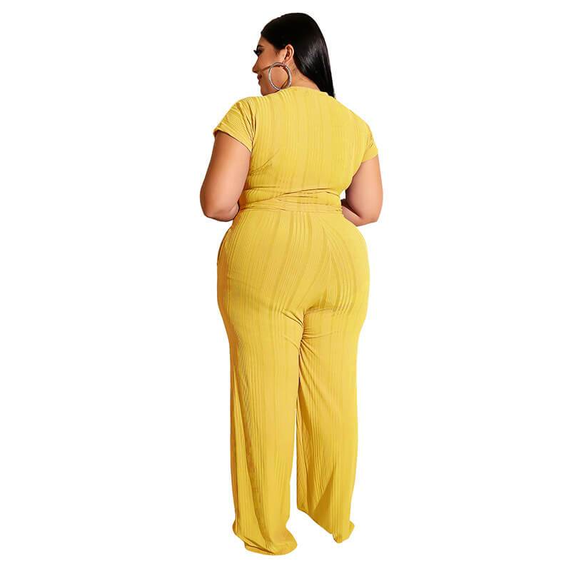 Plus Size Strappy Solid Color Sets - yellow back