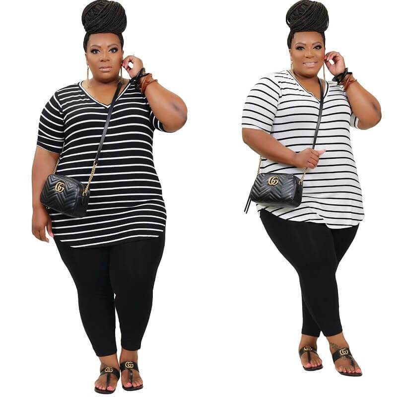 Plus Size Striped Printed Casual Suit - main picture
