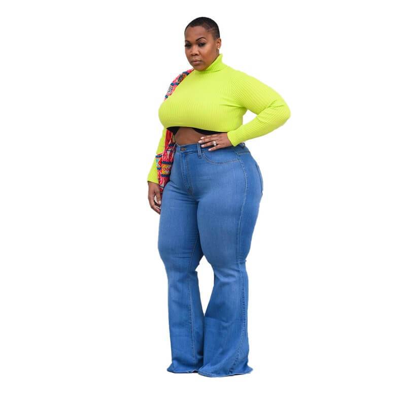 Womens Plus Size Bell Bottom Jeans - light blue side