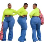 Womens Plus Size Bell Bottom Jeans - light blue color