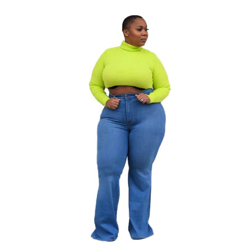 Womens Plus Size Bell Bottom Jeans - light blue positive
