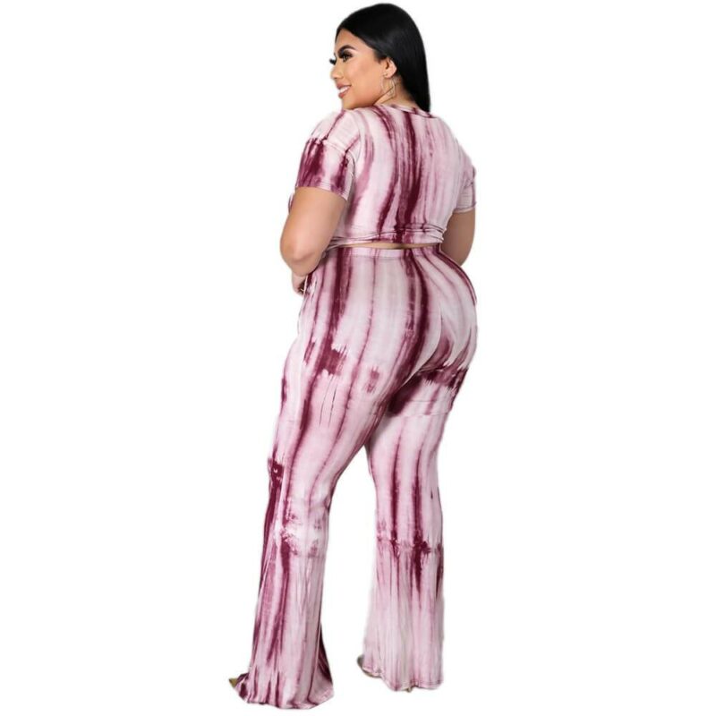 Plus Size Tie-dyed sleeved Casual Sets - pink left