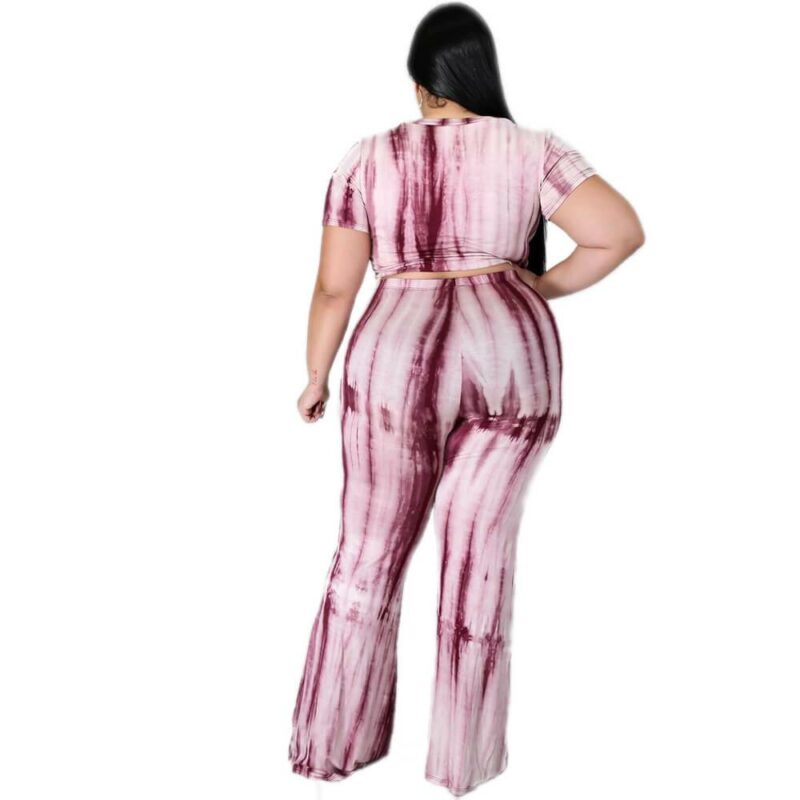 Plus Size Tie-dyed sleeved Casual Sets - pink back