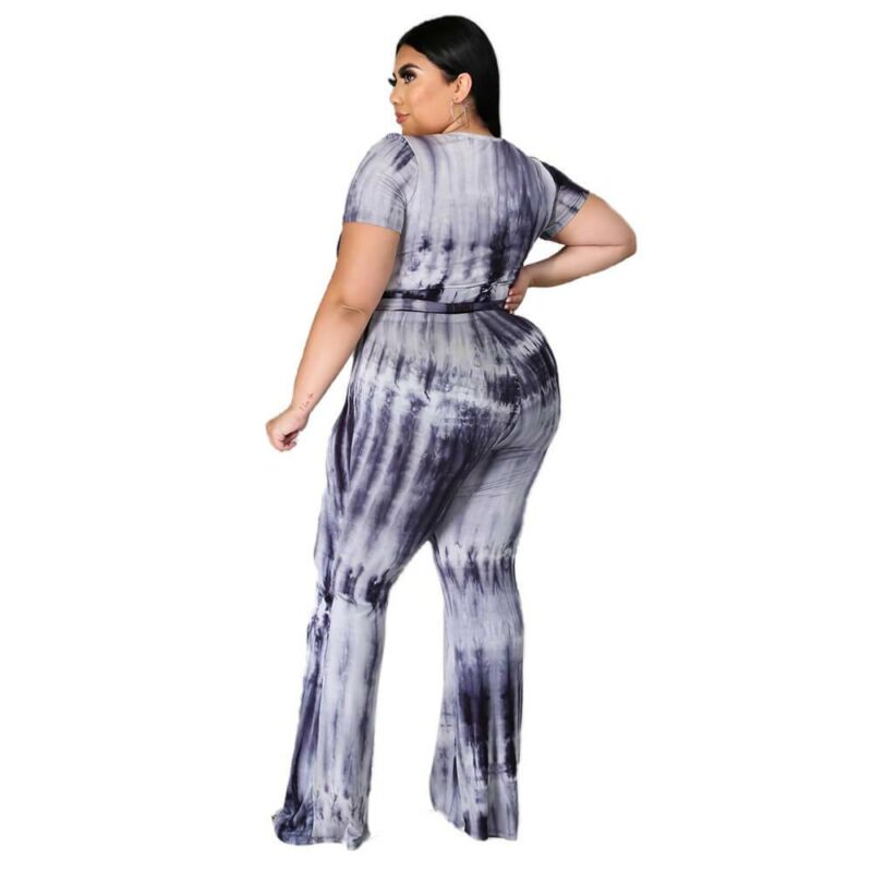Plus Size Tie-dyed sleeved Casual Sets - black left