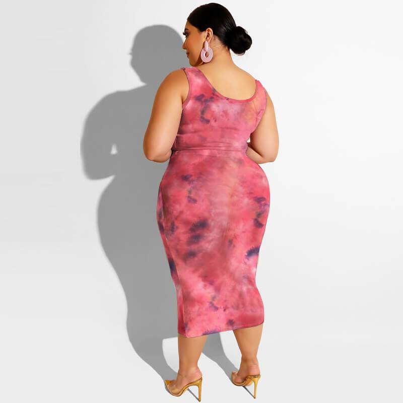 Plus Size Maxi Skirt Set - watermelon red back