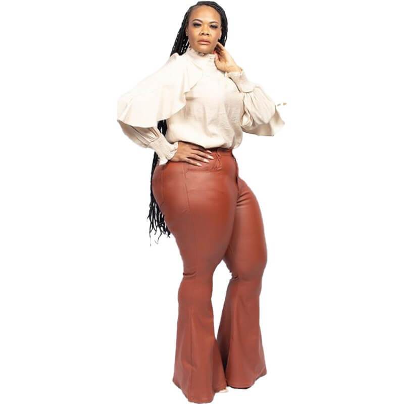 Plus Size Flare Bell Bottom Jeans - chocolate side