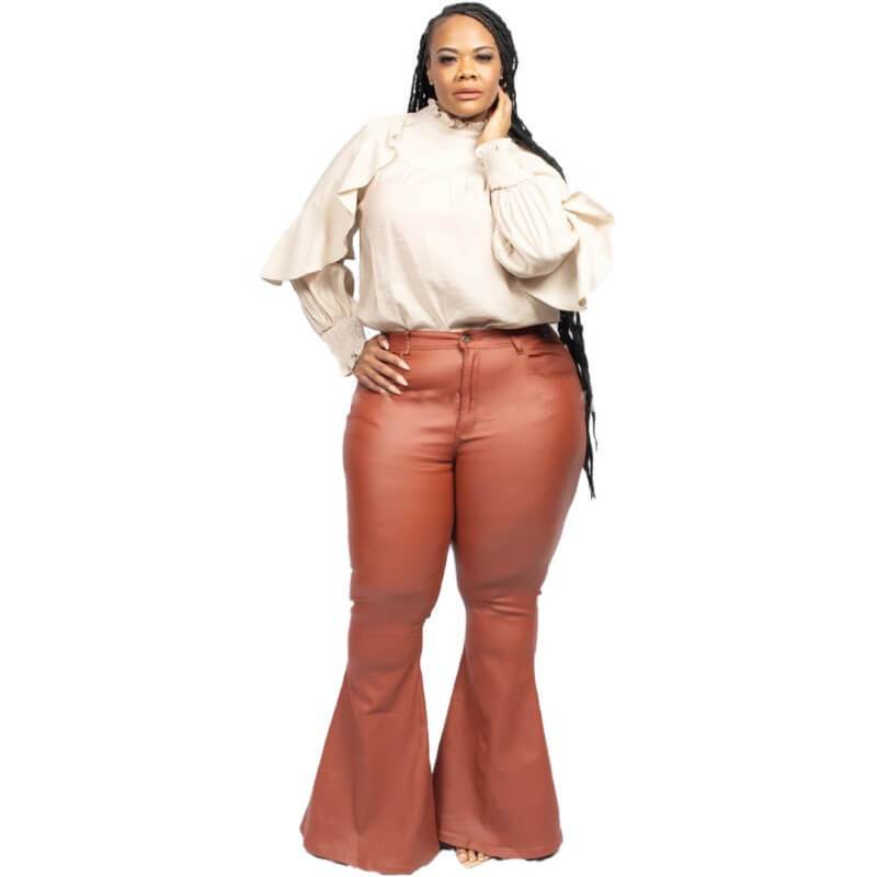 Plus Size Flare Bell Bottom Jeans - chocolate color