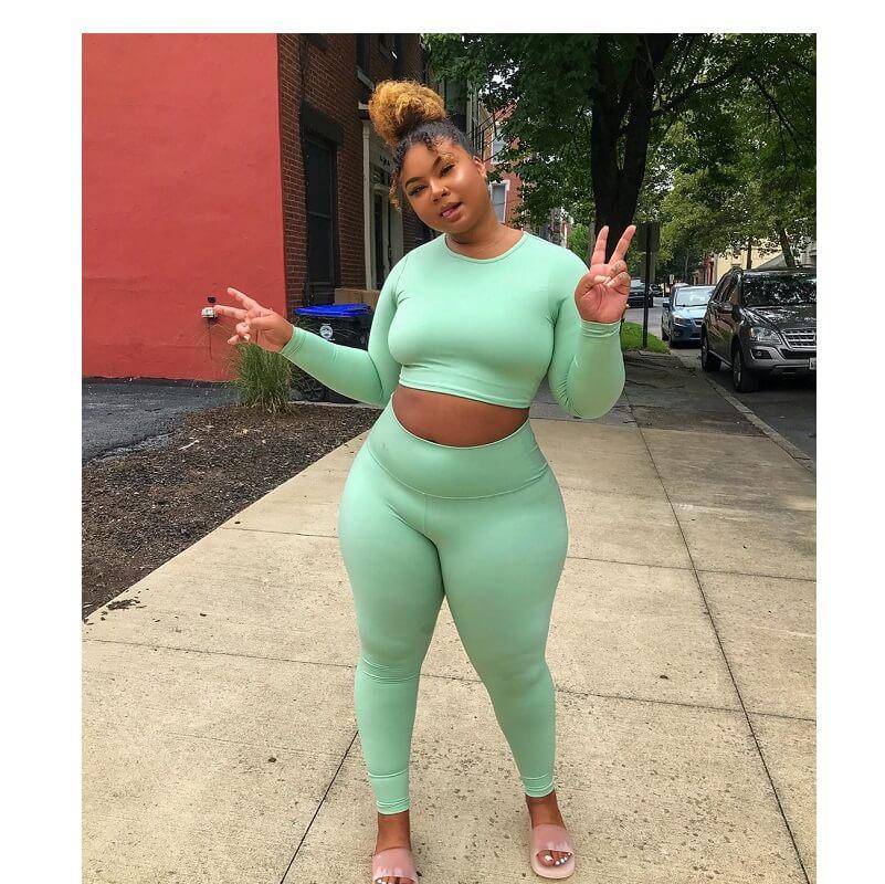 Plus Size Two-piece Set for Sports - green color