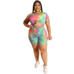 Plus Size Two Piece O-Neck Outfits - green color