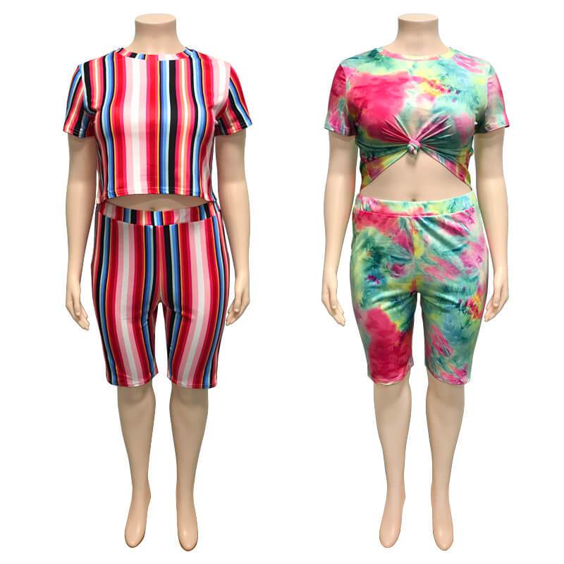 Plus Size Two Piece O-Neck Outfits - model picture