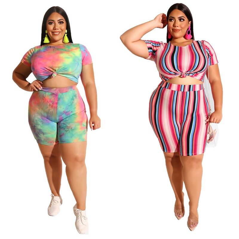 Plus Size Two Piece O-Neck Outfits - main picture