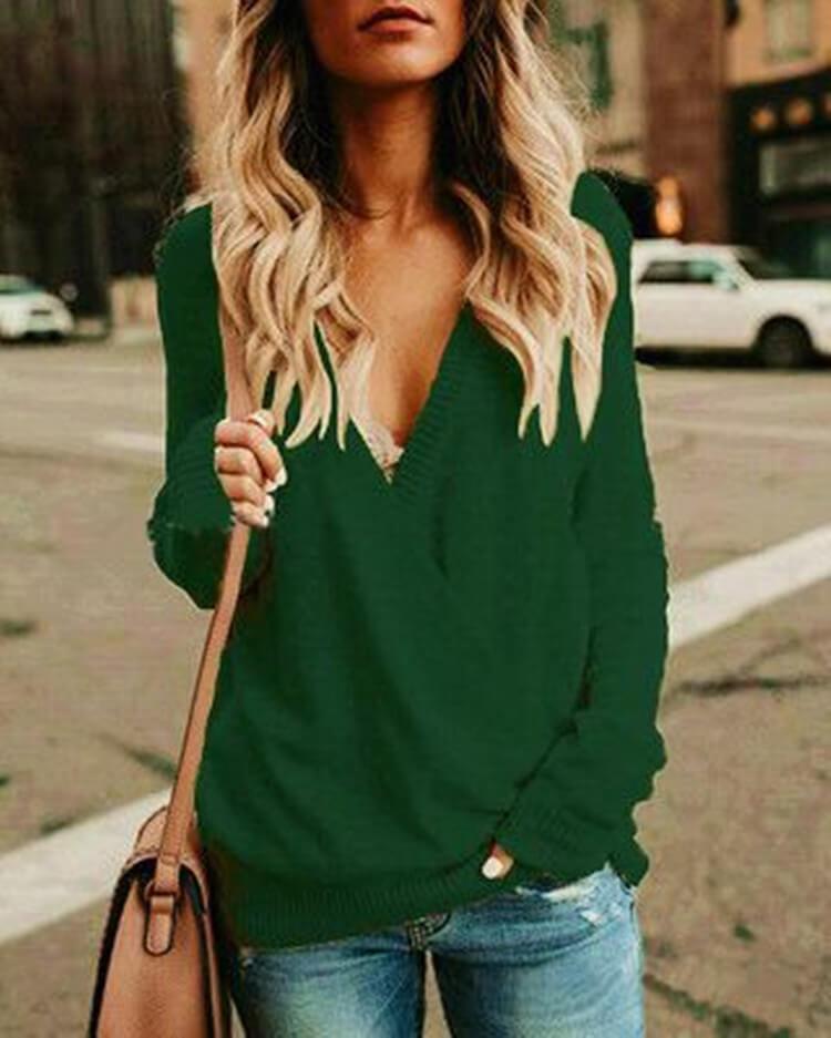 Plus Size Chunky Sweater - green color