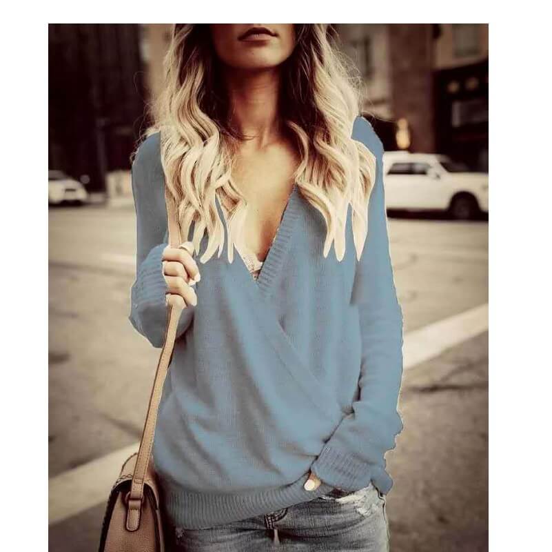 Plus Size Chunky Sweater - light blue  color