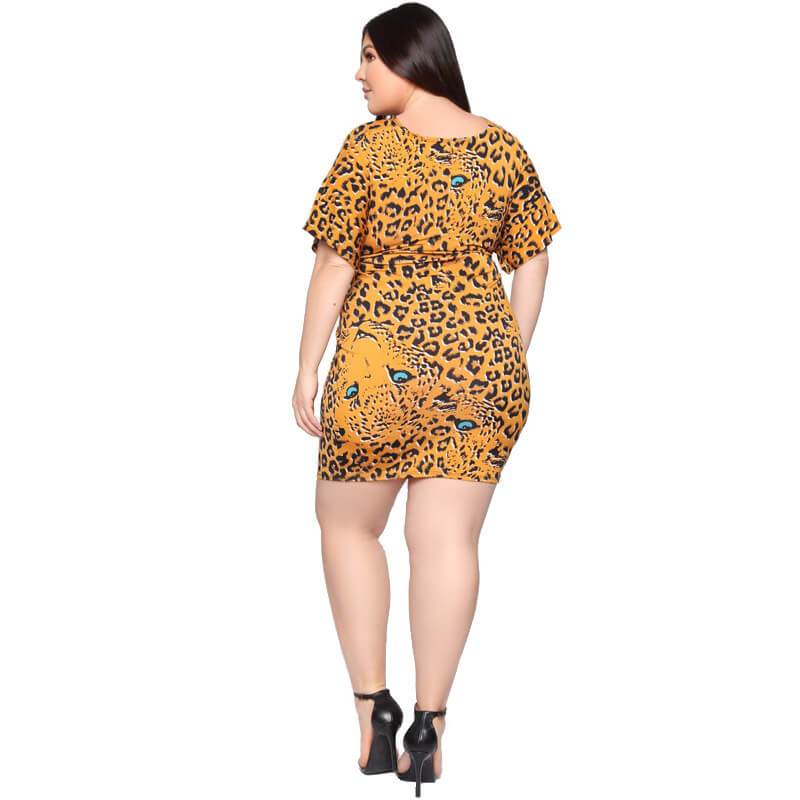 Plus Size Leopard Print Dress - yellow back