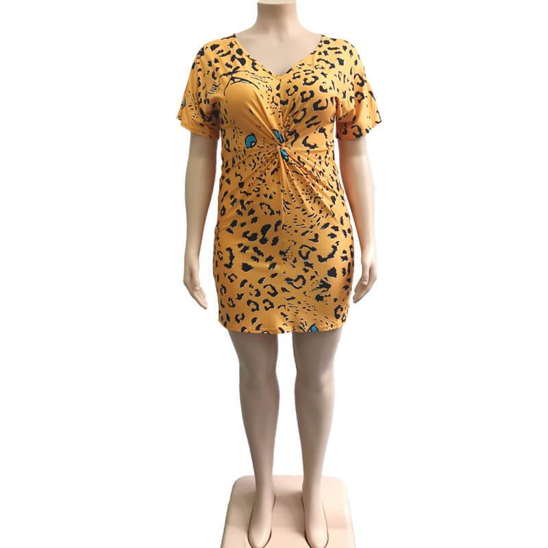Plus Size Leopard Print Dress - yellow model picture