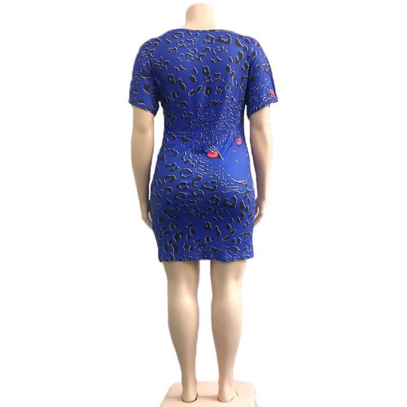 Plus Size Leopard Print Dress - blue back