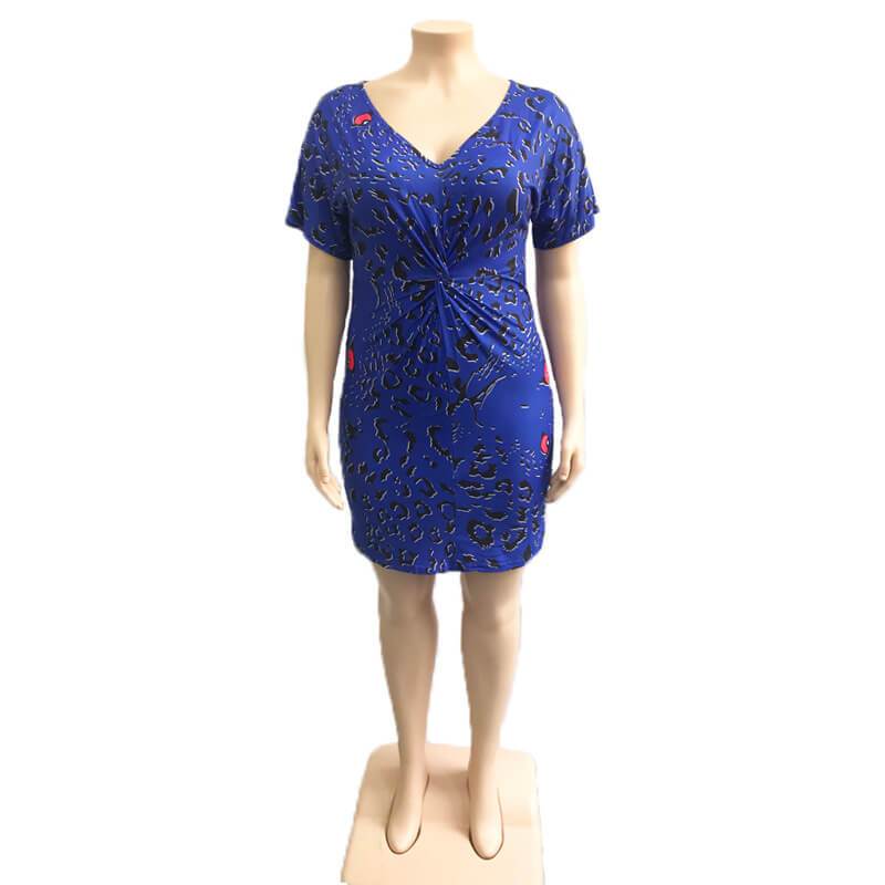 Plus Size Leopard Print Dress - blue model picture