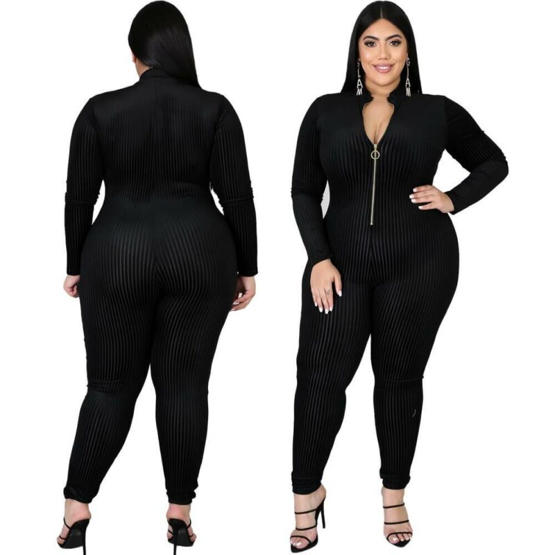 Black Long Sleeve Jumpsuit Plus Size - main picture