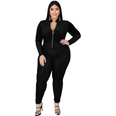 Black Long Sleeve Jumpsuit Plus Size - black positive