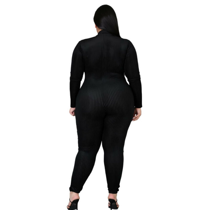 Black Long Sleeve Jumpsuit Plus Size - black back