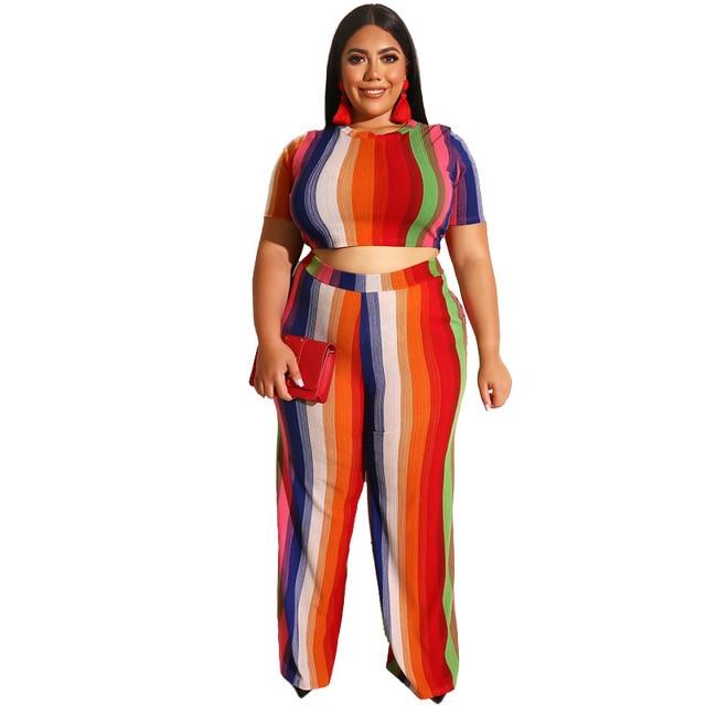 Plus Size Sets Womens Printed Stripes - red color