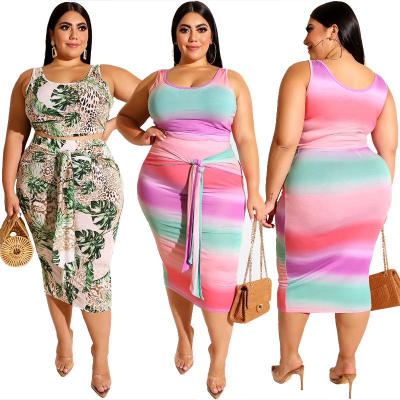 Plus Size Printed Square Two Piece Set - main picture