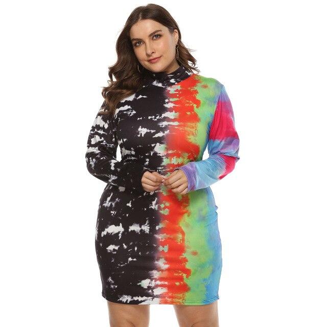 Large Size Color Inkjet Dress- multi whole body
