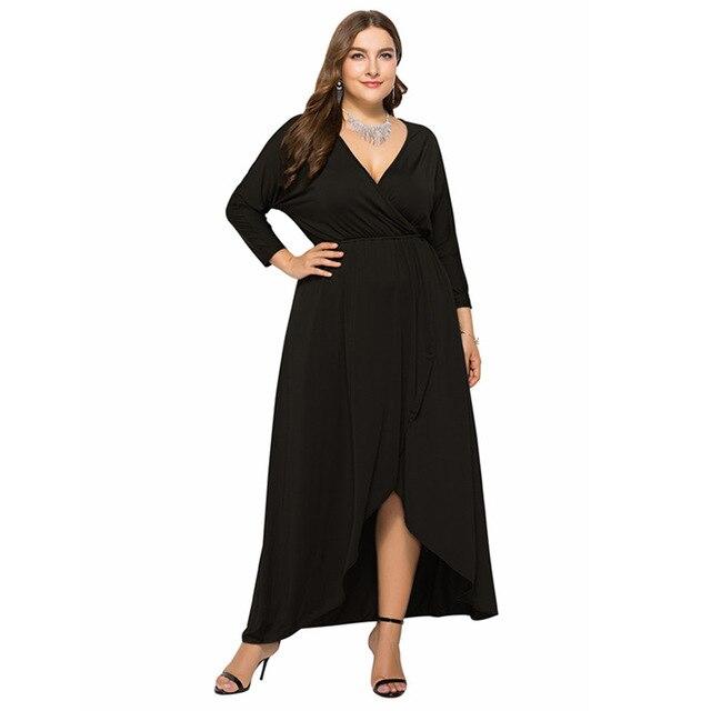 Long Sleeve Plus sSize Evening Dresses - black color