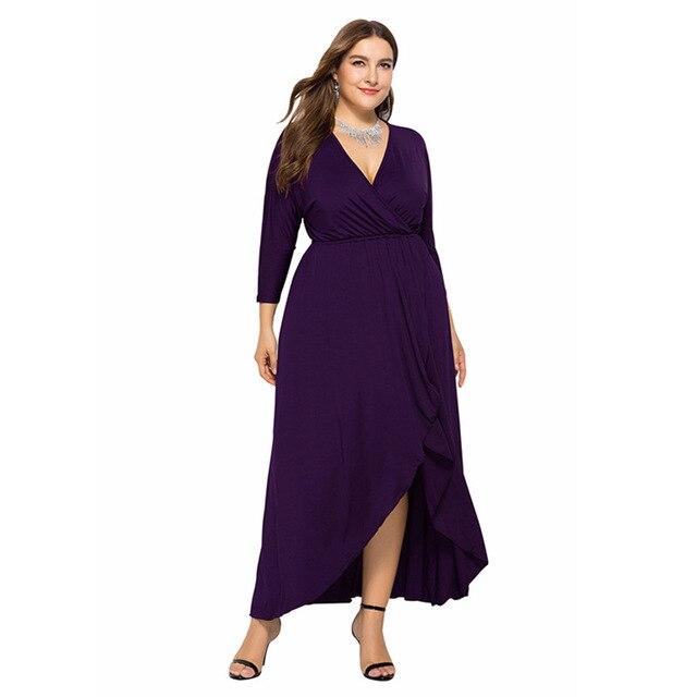 Long Sleeve Plus sSize Evening Dresses - purple color