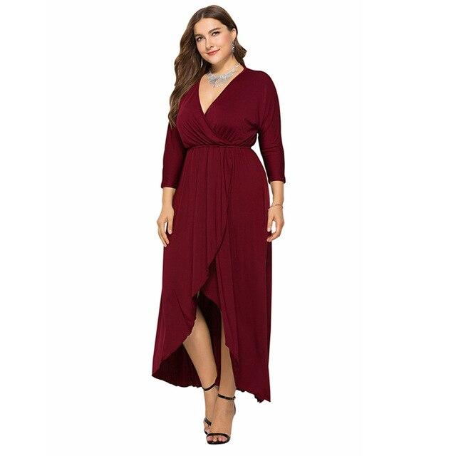 Long Sleeve Plus sSize Evening Dresses - burgundy color