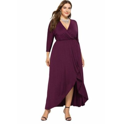 Long Sleeve Plus Size Evening Dresses - fuchsia color