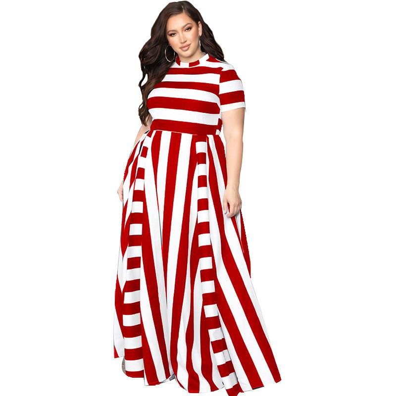 Black And White Plus Size Dress - red color